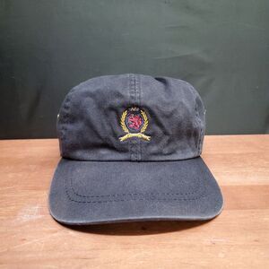 Vintage 90's Tommy Hilfiger Black Crest Cap Leather Strap Back